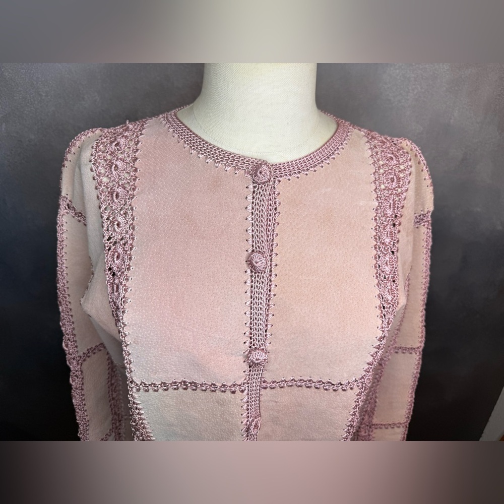 🌸 S.M.H. Boutique Leather & Crochet Trim Jacket – Size Small - Picture 2 of 11